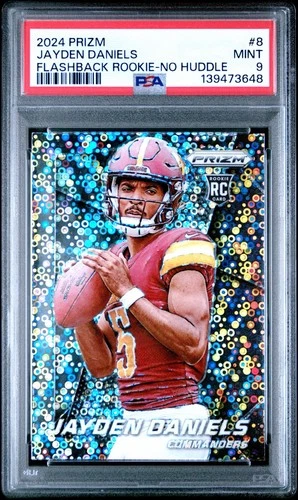 2024 PANINI PRIZM PRIZM FLASHBACK ROOKIE NO HUDDLE #8 JAYDEN DANIELS RC PSA 9