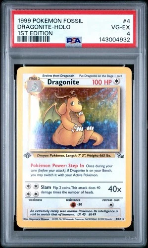 1999 POKEMON FOSSIL DRAGONITE HOLO 1ST EDITION #4/62 PSA 4 VG-EX