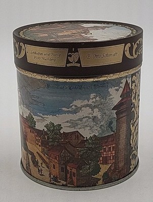 Vintage E Otto Schmidt Collectible Empty Round Cookie Tin Lebkuchenfabrik Nurnbe
