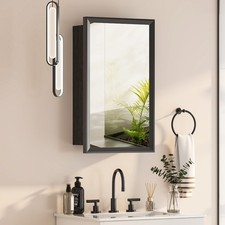 Black Bathroom Medicine Cabinet with Mirror with Storage Wall Mounted 16x27 inch