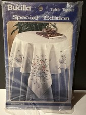 1994 Bucilla Table Topper Cloth Cross Stitch Kit Bridal Bouquet 40" 63342