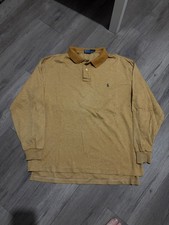 VINTAGE POLO RALPH LAUREN tan brown longsleeve golf polo shirt LARGE