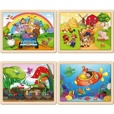 4 Pack Wooden Puzzles for Kids Educational Jigsaw Puzzle Set Ages 3-6