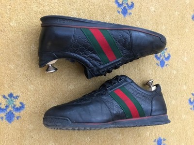 Gucci Sneaker Turnschuhe Sneaker Monogramm Leder Web Grün Rot Herren US 8 UK 7,5