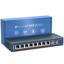 10 Port 2.5G Unmanaged Ethernet Switch, 8 x 2.5G Base-T Ports, 2 x 10G SFP, C...