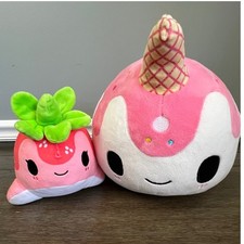 Tasty Peach Aurora Strawberry Whale Ice Cream Narwhal Plush Set Pink Kawaii