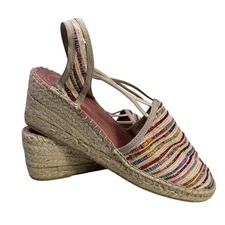 NWOB Toni Pons Noa Women's Colorful Striped Wedge Espadrille Sandals Sz 41