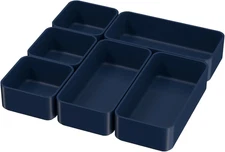 Stackable Drawer Organizer Set - 6 Plastic Storage Bins for Home & Office
