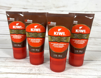 Kiwi No Buff Cream Polish Brown Leather 1.7oz Revive Nourish (4 Pack)