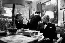 Italian poet journalist Eugenio Montale talking sitting with Itali- Old Photo