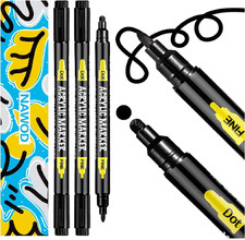 3 Black Acrylic Paint Pens, Acrylic Paint Markers Dual Tip Fine 1mm  Dot 5mm ,