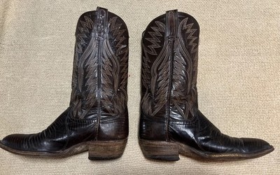 Vintage Dan Post Men s Lizard Cowboy Boots Brown Boots 8.5d 90 s Free Shipping