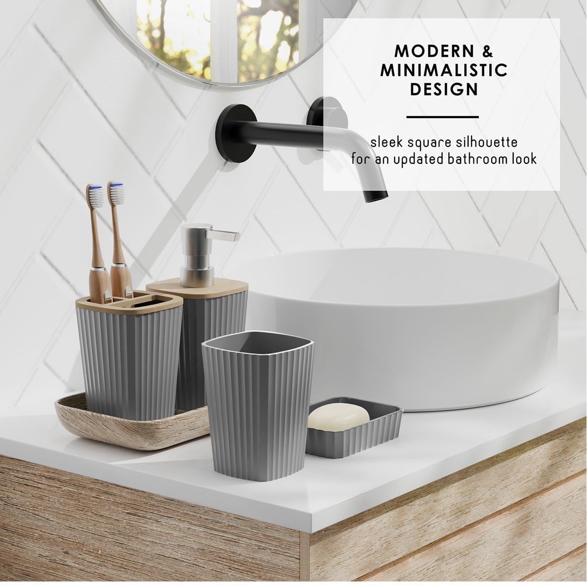 Clara Clark Bathroom Accessories Set - Grey Bathroom  Assorted Sizes , Colors 