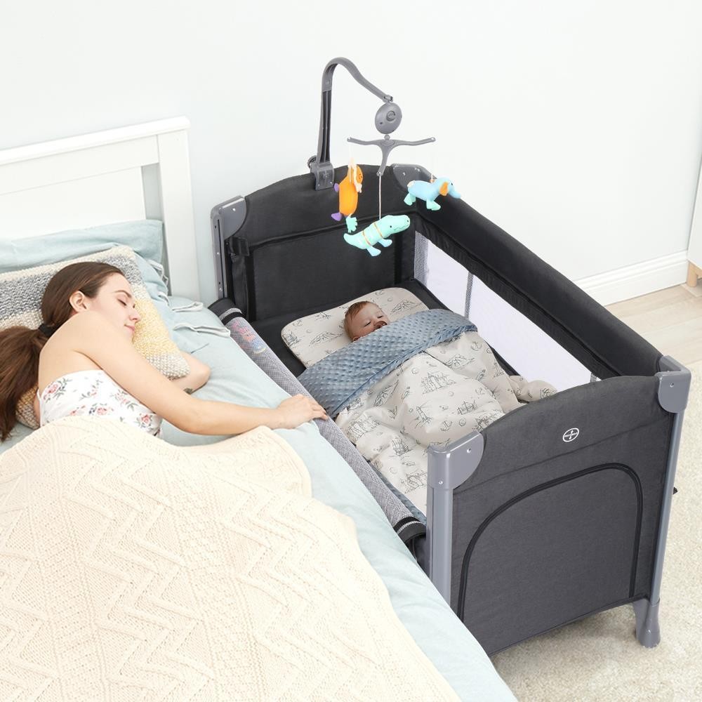Foldable 3 in 1 Baby Bassinet Bedside Sleeper for Baby with Wheels and Mattress