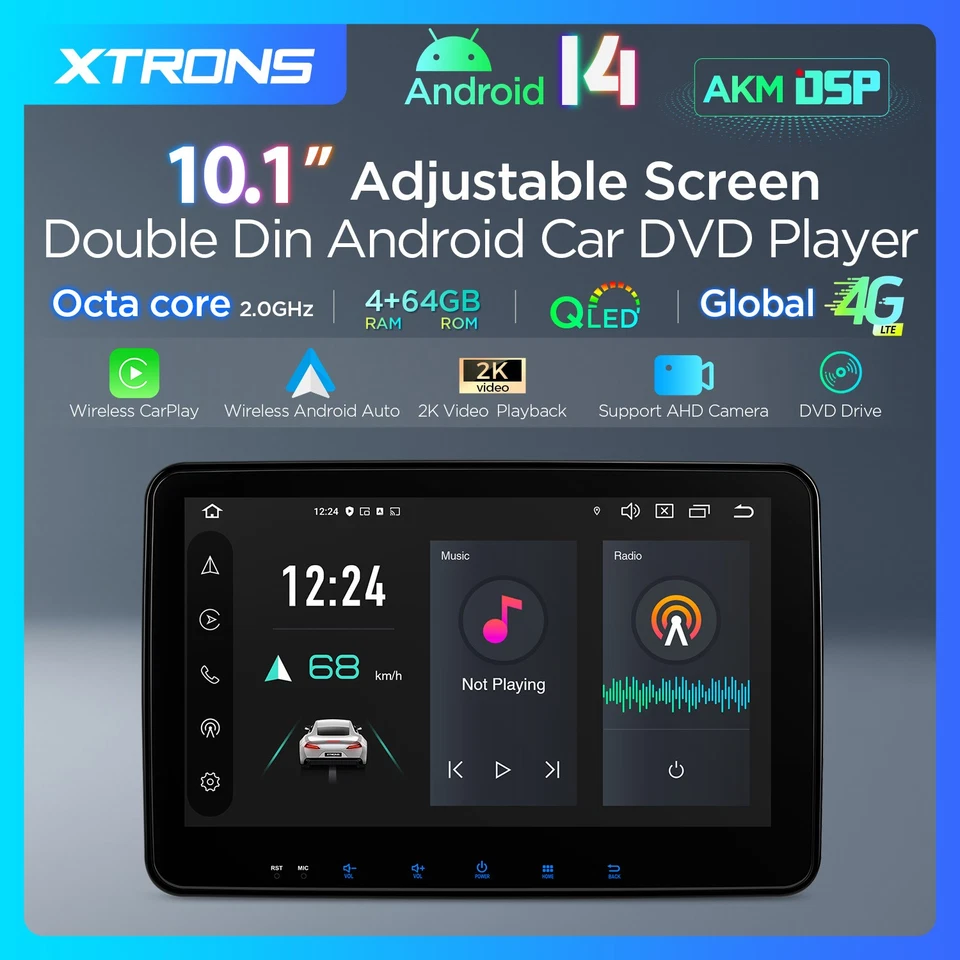 Autoradio Doppel 2 DIN Android 14 4G+64G 2K QLED 10,1" DVD GPS CarPlay Global 4G - Bild 3 von 4
