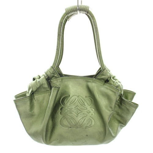 LOEWE Anagram Nappa Aire Shoulder Hand bag Metallic Green Leather Tote Bag