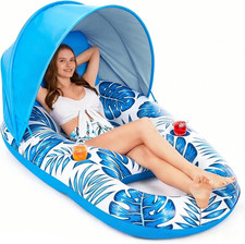 Pool Float with Canopy - Inflatable Pool Floaties Adult Lounger Floats Raft Floa
