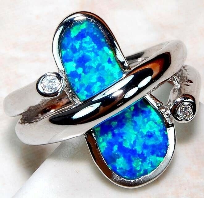 Australian Opal Inlay 925 Solid Sterling Silver Ring Sz 6 GA3-5