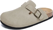 Xiakolaka Women's Suede Clogs Buckle Slip on Footbed Home Clog Slippers Beige 9