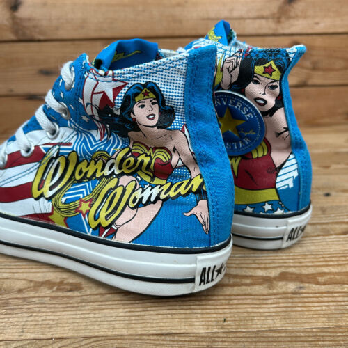 Converse Trainers Womens Size UK 6 All Star Blue Wonder Woman DC Comics Print - Picture 10 of 13