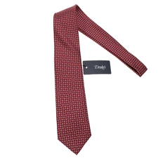 Drake's NWT Neck Tie in Red w/ Light Blue & White Geometric Pattern 100% Silk