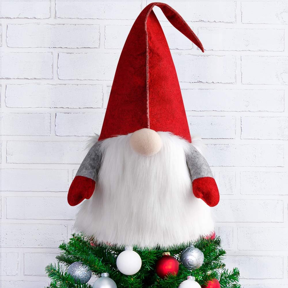 Gnome Christmas Tree Topper, 25 Inch Large Red Hat Swedish Tomte Gnome Christmas