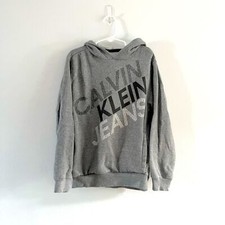 Calvin Klein Jeans Kids Gray Hooded Sweatshirt with CK Logo Size 7