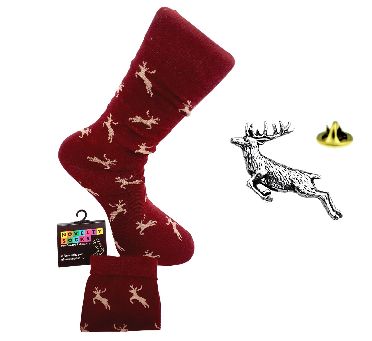 SAOLA Coppia di calze uomo STAG in cotone premium. E o un distintivo spilla bavero cervo A60 SK2