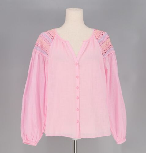 BODEN $160 Cotton Embroidered Smocked Blouse Sweet Lilac Blouson Sleeves Size 6 - Picture 4 of 10