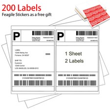 200 Shipping Labels 8.5"x5.5" Half Sheets Blank Self Adhesive 2 Per Sheet