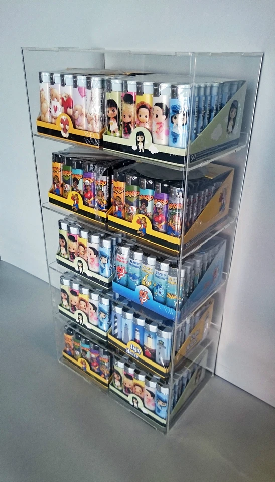 ASTROPLASTIC Espositore contenitore in plexiglass porta accendini da banco a 5 piani largo