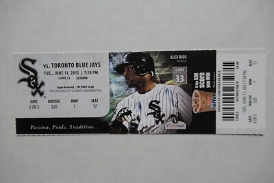CHICAGO WHITE SOX VS TORONTO BLUE JAYS 6/11/2013 FULL TICKET ~ ALEX RIOS