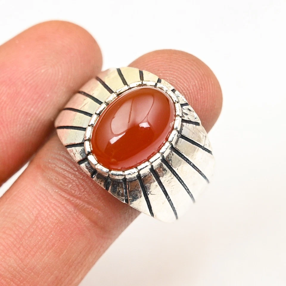 Hermoso anillo de cornalina maciza de plata de ley 925 hecho a mano para hombre, todas las tallas M831 Foto 2 de 4