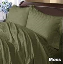 Moss Striped Queen 4 Piece Bed Sheet Set 1000 Thread Count 100 Egyptian Cotton