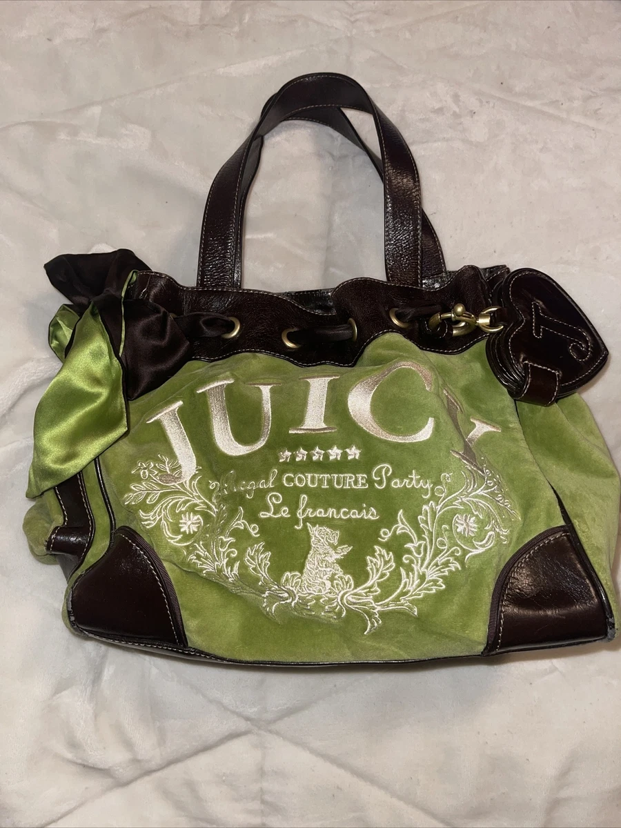 Vintage Juicy Couture Y2K 2000s Green Velour Brown Trim Daydreamer Bag Purse