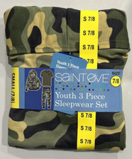 Boys Size Small 7/8 Saint Eve 3-Piece Sleepwear Set Pajamas Green Camo