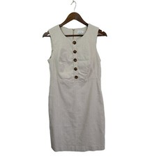 Calvin Klein Neutral Striped Linen Blend Career Dress 10 Womens