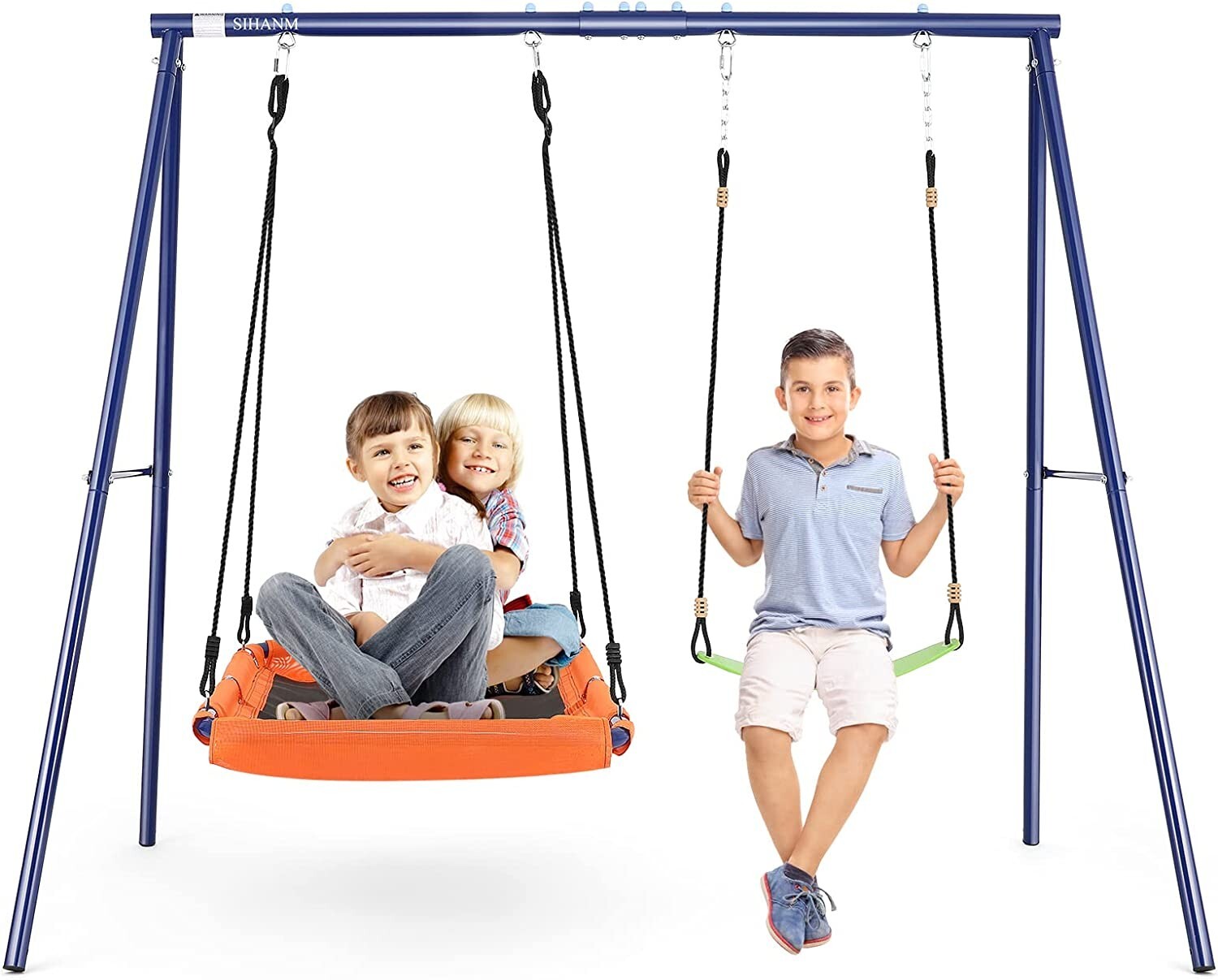 Metal Swing Sets Heavy Duty Frame Kids Adult Backyard w/ 2 Swings Seat