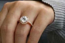 Real Moissanite 2.20Ct Round Cut Halo Women's Wedding Ring 14K Rose Gold Plated