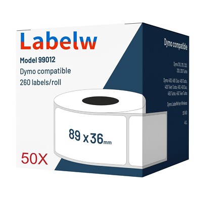 50x Label kompat. zu Dymo 99012 36 x 89 mm 260 Label Etiketten pro Rolle