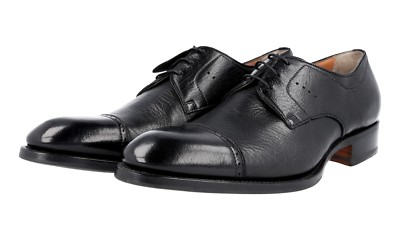 SANTONI Hirschleder Cap Toe Derby Business Schuhe 12622 Schwarz NEU -  8,5 42,5
