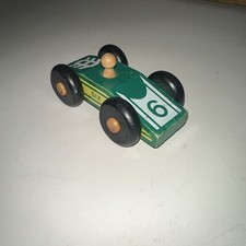 VTG Rare Montgomery Schoolhouse Inc Vermont Wooden Green Race car #6 Made In USA