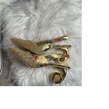 Glamorous Gold Glitter Slingback, Artistic Spiral Heel Special Occasion Pumps