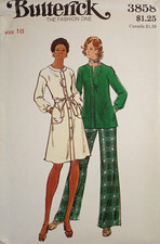 BUTTERICK 3858 VTG 70s Dress midi button drop Shirt Blouse Pant flare 16 UNCUT