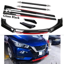 Front Bumper Lip Spoiler Splitter Body Side Skirt Glossy black For Nissan Versa