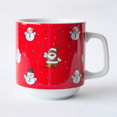 Kato Kogei TAKAHASHI Snowman Mug Santa Christmas Red Gold 3.5  Holiday Cup Japan
