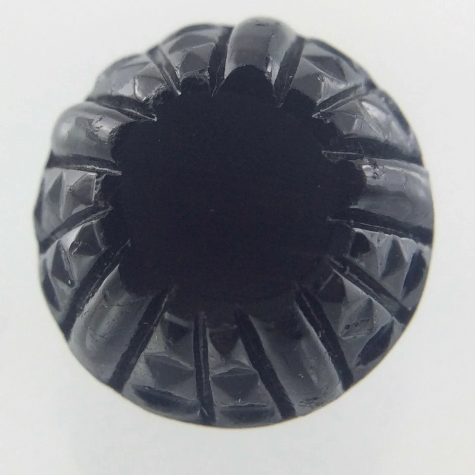Black Color Glass Round Garment Button 0.4in Relief Pattern 773C - Image 2 of 4