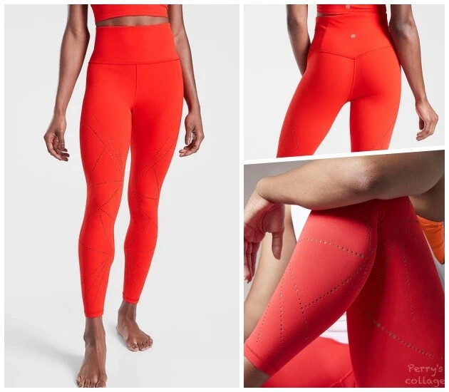 Athleta LP L PETITE Elation Lasercut 7/8 Tight Red Leggings, Ventilation  Holes