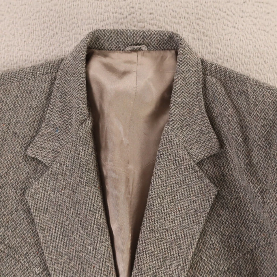 VINTAGE Donegal Tweed Jacket M Gray Barleycorn Wool Blazer Elbow Patches USA 42R - Image 2 of 4