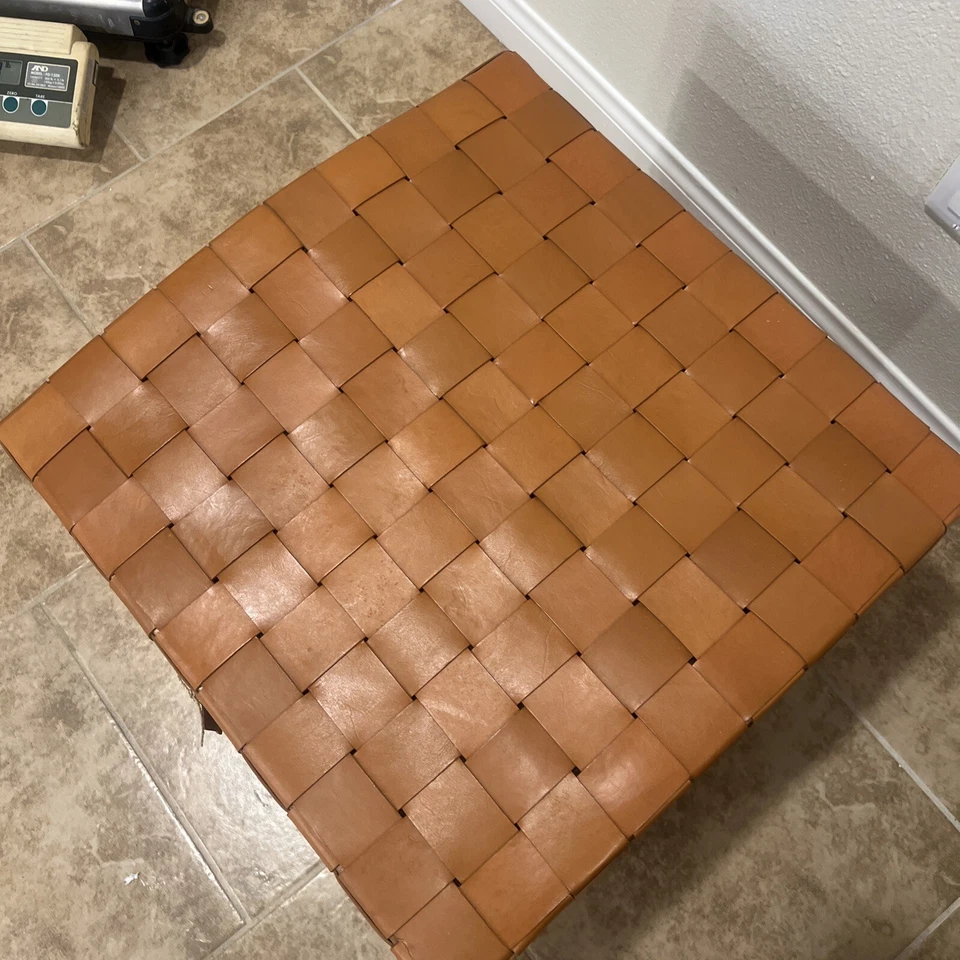 Canyon Oasis World Traveler Genuine Leather & Teak Wood Stool Chair Foot Rest - Image 3 of 4